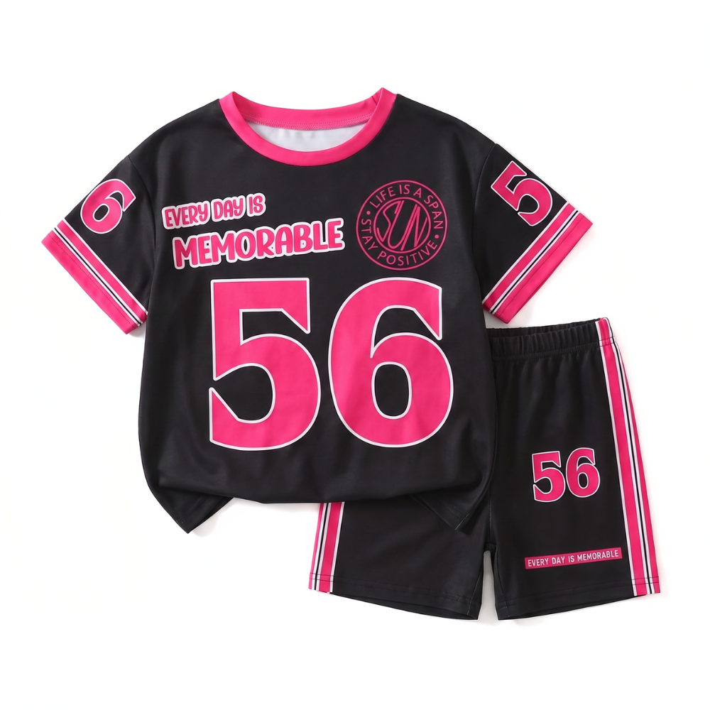 SunnyBloom – Jersey T-shirt met Shorts voor Meisjes