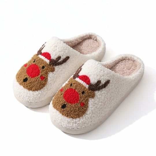 FeestStep – Pluizige Pantoffels met Kerstmotieven