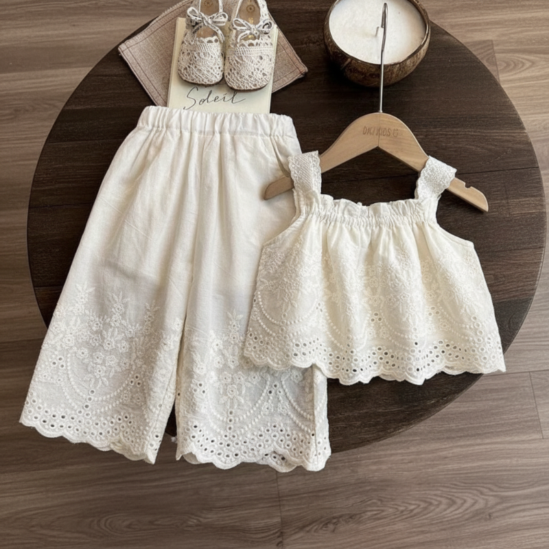 Zomerlief meisjes zomerset kanten top en broek - Milo & Moon
