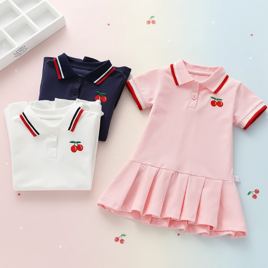CherryBloom meisjes polo jurk met kersenprint - Milo & Moon