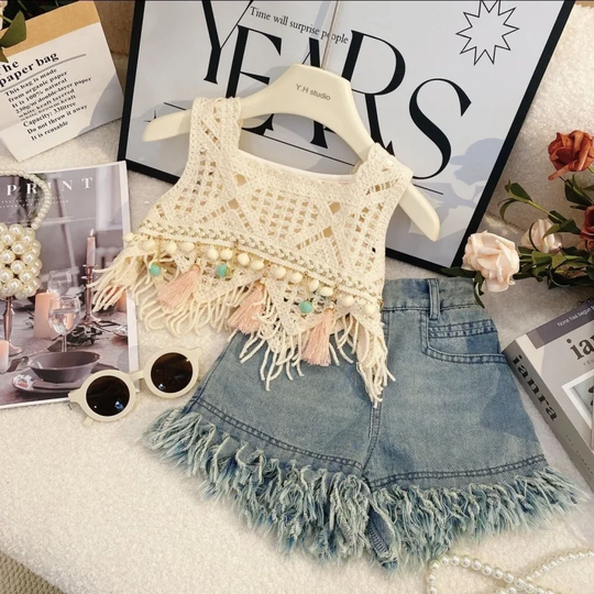 Zonnekind boho-top en denimshort - Milo & Moon