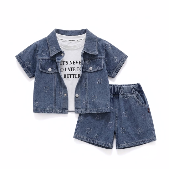 HeartDenim – 3-delige Denim Kledingset voor Kinderen