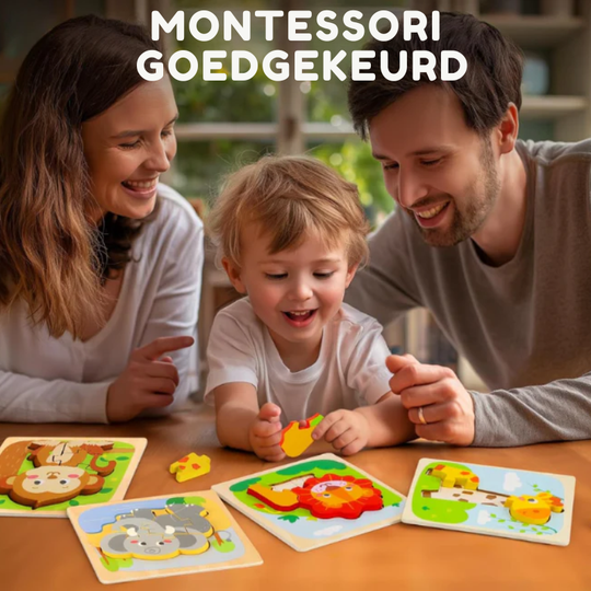 MiloMinds™ – Houten Chunky Puzzelset – Montessori Leer Speelgoed