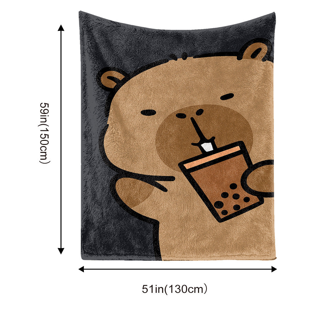 CapaCozy™ – Capybara Boba Thee Flanellen Deken voor Bed & Bank