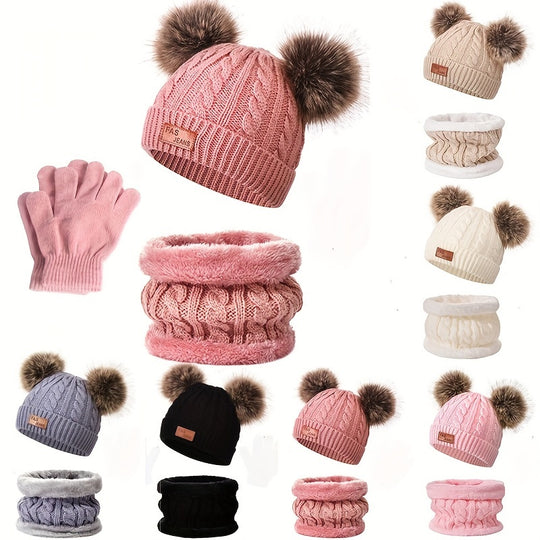 PomFun™ – Meisjes 3-delige Winter Set – Muts, Handschoenen & Nekwarmer