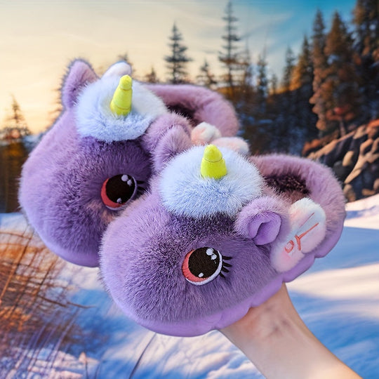 UniCozy™ – Meisjes Eenhoorn Winterhuispantoffels met Pluche