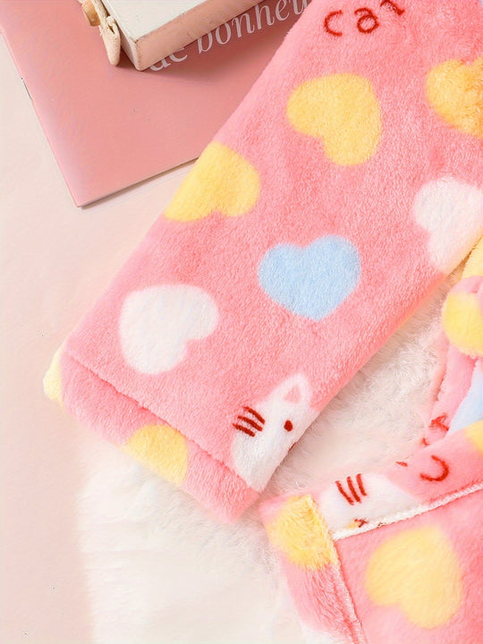 KittyCuddle™ – Meisjes Badjas van Flanel met Capuchon & Kattenprint