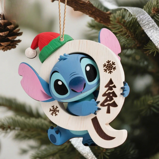 Houten Stich Ornament™ – 26 Letters & Steek Decoratie met Sneeuwvlokontwerp