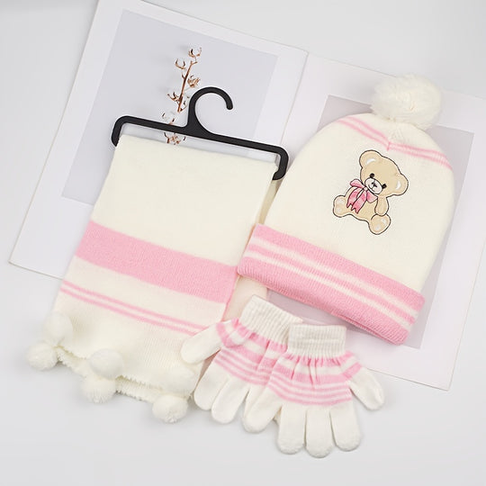 BearCozy™ – Meisjes 3-delige Winter Set – Sjaal, Muts & Handschoenen