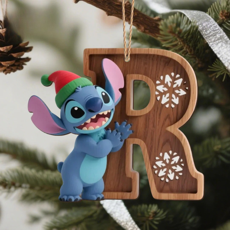 Houten Stich Ornament™ – 26 Letters & Steek Decoratie met Sneeuwvlokontwerp