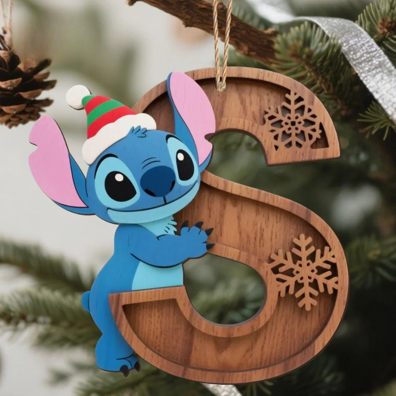 Houten Stich Ornament™ – 26 Letters & Steek Decoratie met Sneeuwvlokontwerp