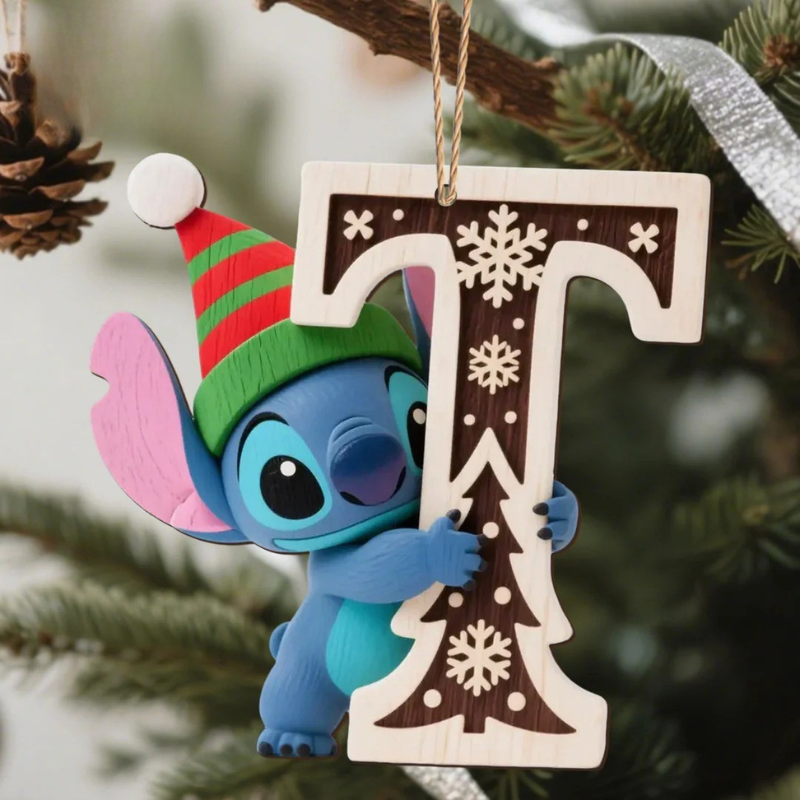 Houten Stich Ornament™ – 26 Letters & Steek Decoratie met Sneeuwvlokontwerp