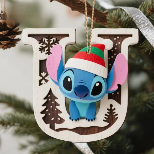 Houten Stich Ornament™ – 26 Letters & Steek Decoratie met Sneeuwvlokontwerp