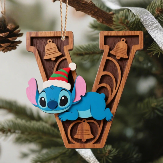 Houten Stich Ornament™ – 26 Letters & Steek Decoratie met Sneeuwvlokontwerp