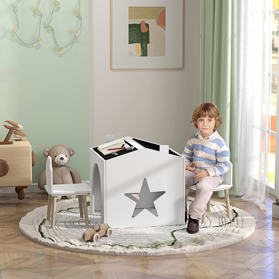 WhiteBoardPlay™ Kinder Tafelset – 3-delige Houten Speeltafel met Schoolbord & 2 Stoelen (3-8 jaar)
