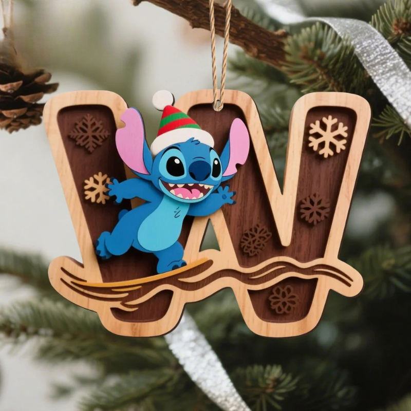 Houten Stich Ornament™ – 26 Letters & Steek Decoratie met Sneeuwvlokontwerp