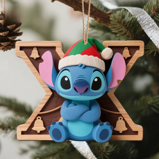 Houten Stich Ornament™ – 26 Letters & Steek Decoratie met Sneeuwvlokontwerp