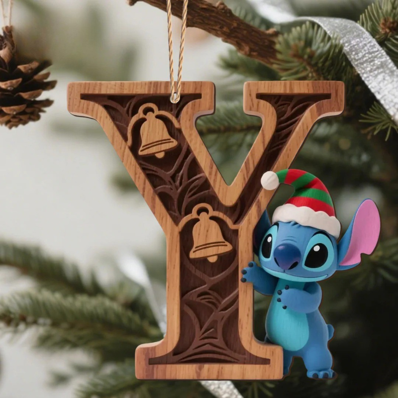 Houten Stich Ornament™ – 26 Letters & Steek Decoratie met Sneeuwvlokontwerp