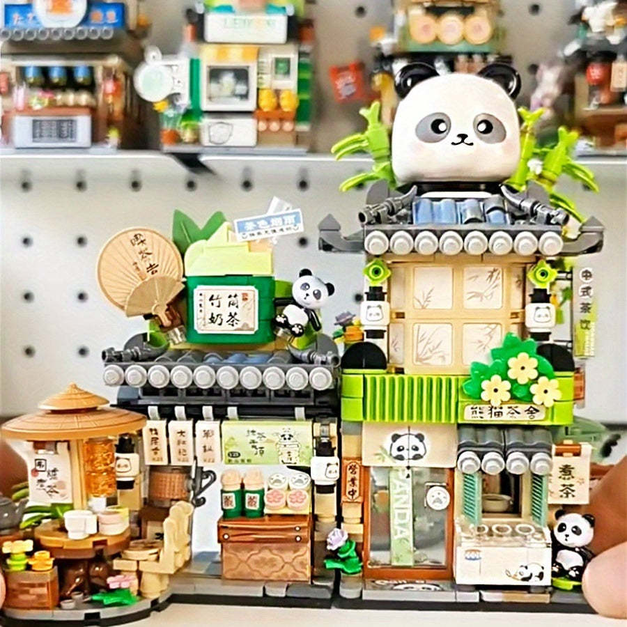 PandaBearCity™ – Mini Bouwstenen Set – Panda Teahouse & Bear Café