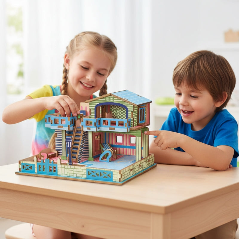 BlueSeasideVilla – 3D Houten Bouwpuzzel Strandvilla