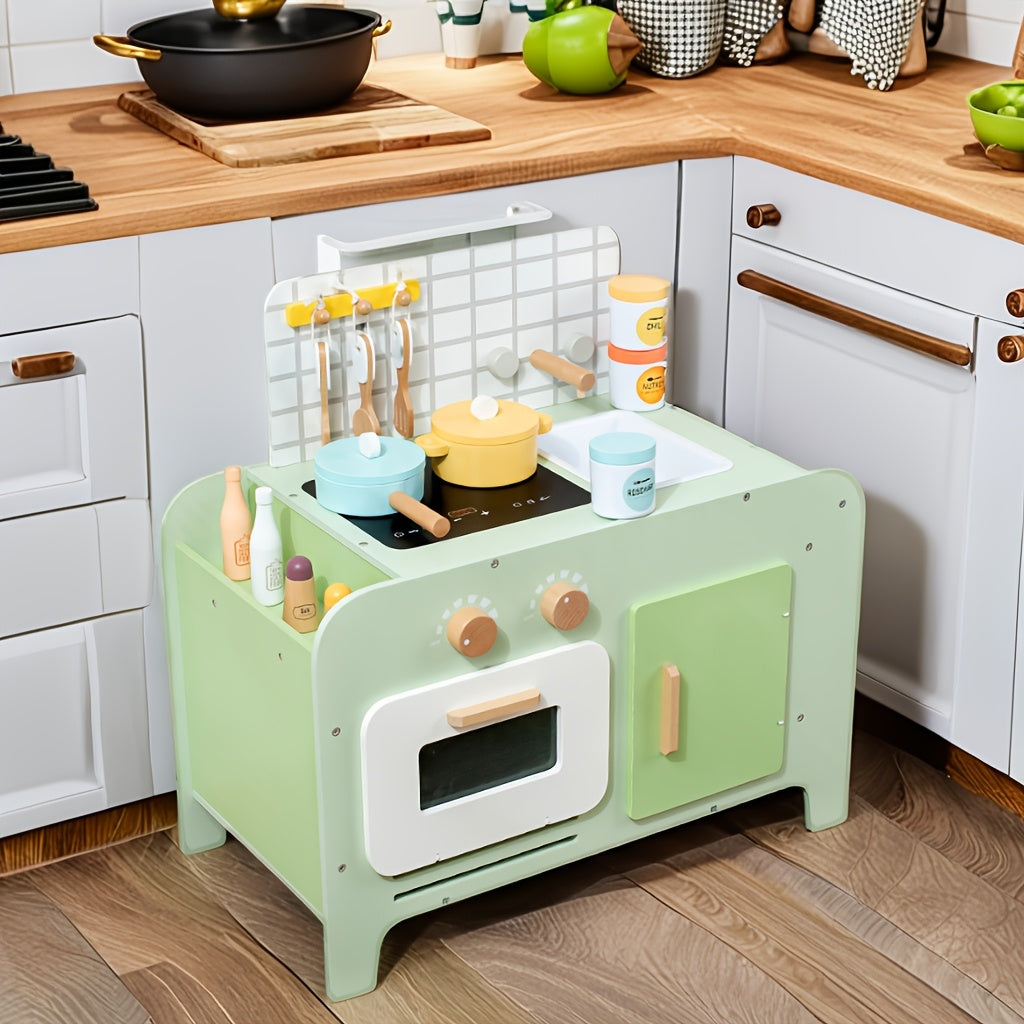 Houten Speelkeuken Milo & Moon® Chef’s Corner – Grote Kinderkeuken met Accessoires – Groen – Vanaf 3 Jaar – Realistisch Kookspel