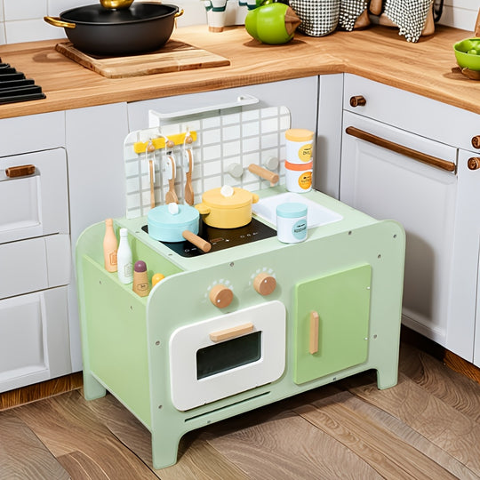 Houten Speelkeuken Milo & Moon® Chef’s Corner – Grote Kinderkeuken met Accessoires – Groen – Vanaf 3 Jaar – Realistisch Kookspel