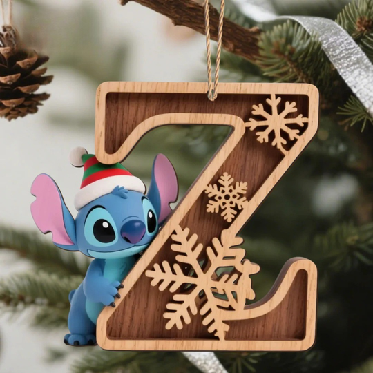 Houten Stich Ornament™ – 26 Letters & Steek Decoratie met Sneeuwvlokontwerp