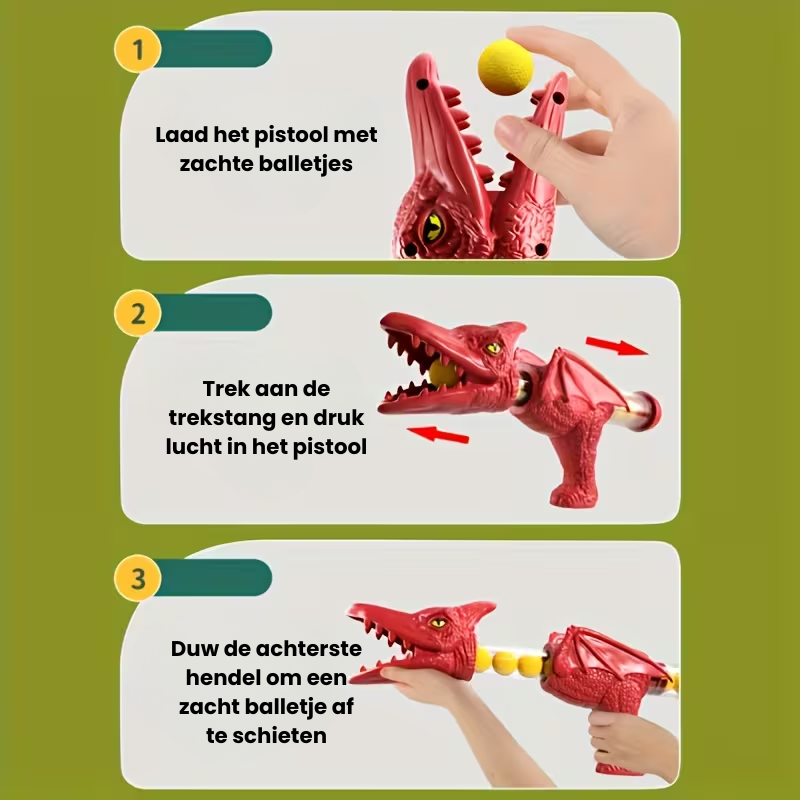 DinoShot™ – Interactief Dino Schietspel met Lanceerhandles & Sponsballen