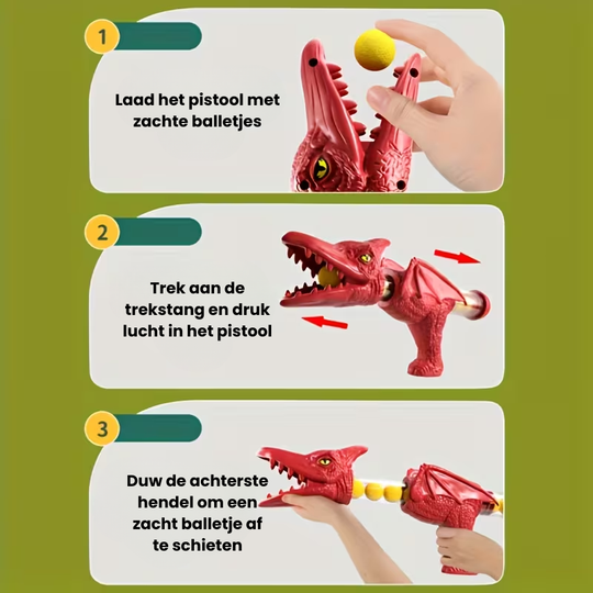 DinoShot™ – Interactief Dino Schietspel met Lanceerhandles & Sponsballen