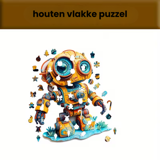 RoboEyes™ – Houten Puzzel met Grote-Ogen Robot