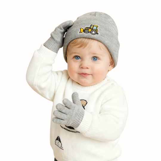 BuildBuddy™ – Baby Winterset met Voertuig – Gebreide Beanie & Handschoenen