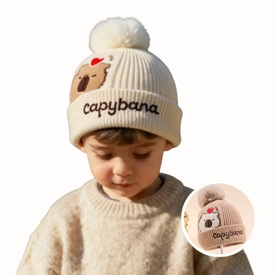 CapyWarm™ – Babymuts met Capybara – Dubbel Gebreid & Warm