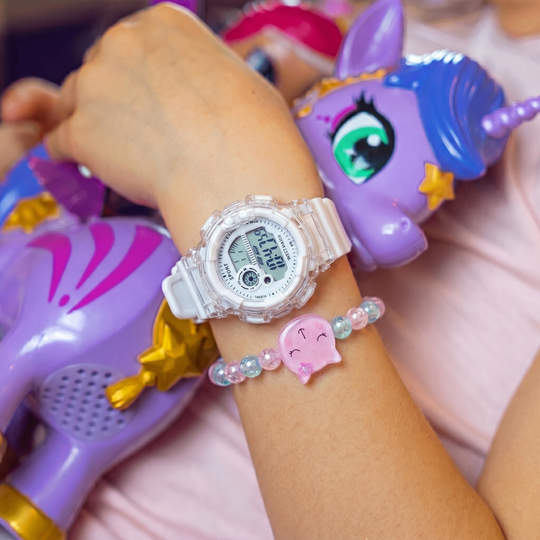 KittyGlow – Digitaal Sporthorloge & Bedelarmband Set