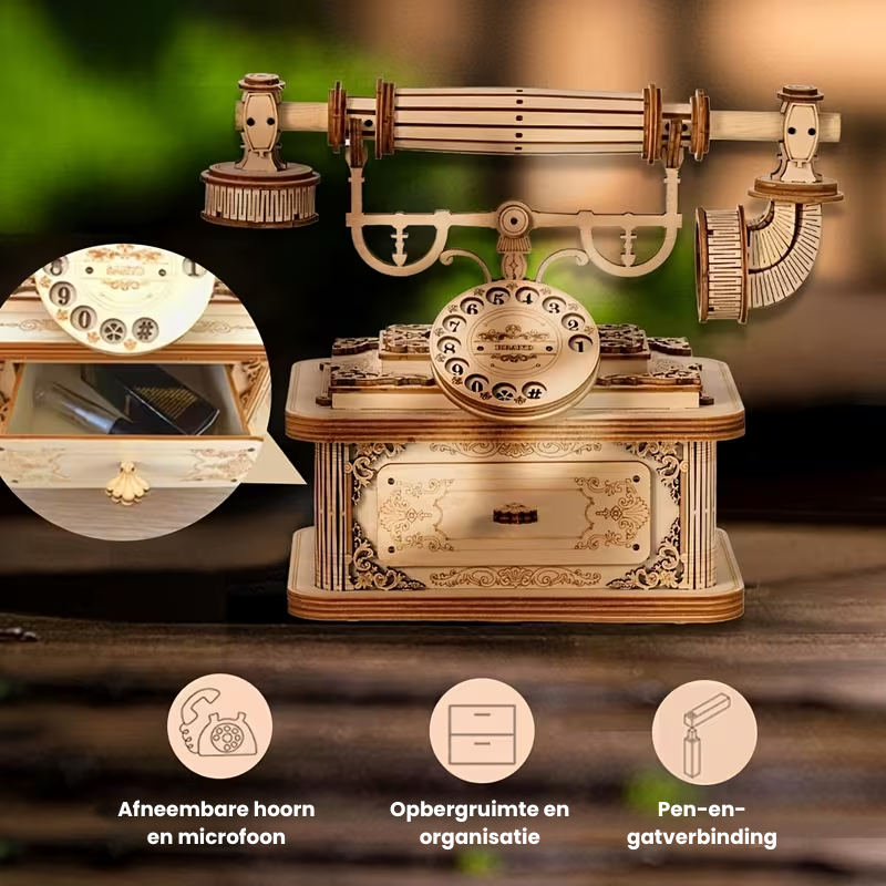 EuroDial™ – Vintage Europese 3D Houten Telefoon Puzzel