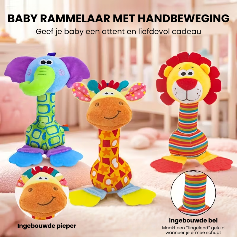 RattlePals™ – Baby Pluche Rammelaar – Zachte Handbellen Speelgoed
