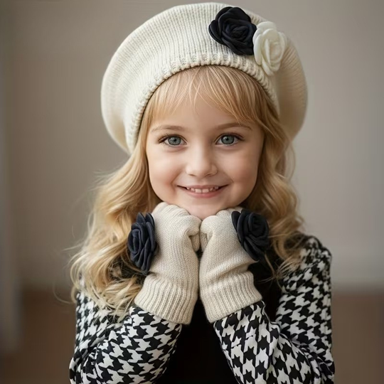 FloraWarm™ – 2-Delige Meisjes Beret & Handschoenen Set