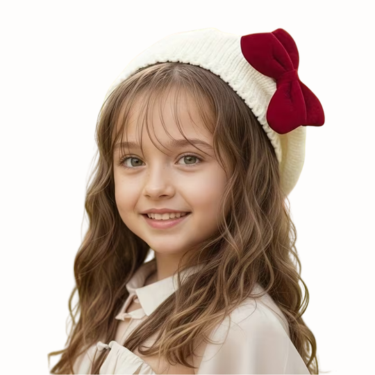 RibbonCozy™ – Meisjes Wintermuts met Strik – Zachte Gebreide Beanie