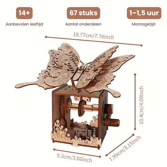 MelodyWings™ – 3D Houten Vlinder Muziekdoos met 8 Melodieën & Bloemendetails