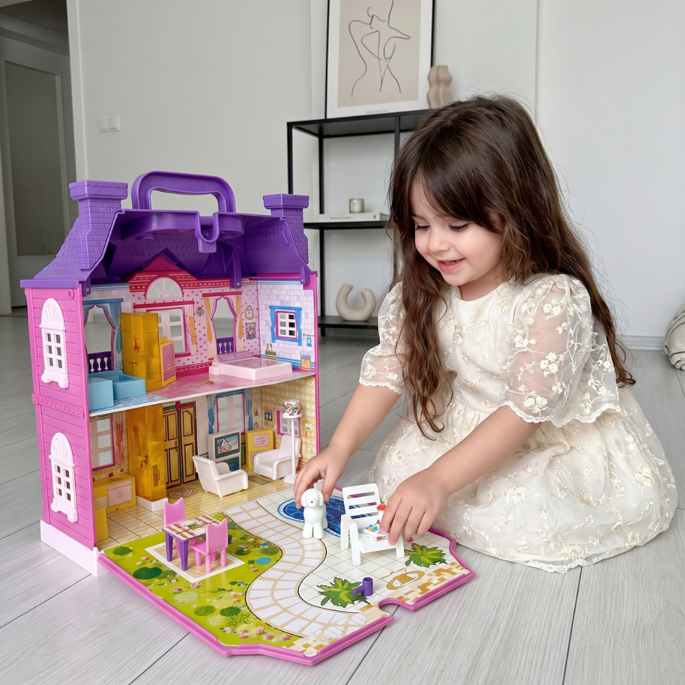 <font dir="auto" style="vertical-align: inherit;"><font dir="auto" style="vertical-align: inherit;">Jouet pour enfants Villa à habiller à monter soi-même avec meubles, lumières, musique et fonctions portatives - Cadeau d'anniversaire</font></font>