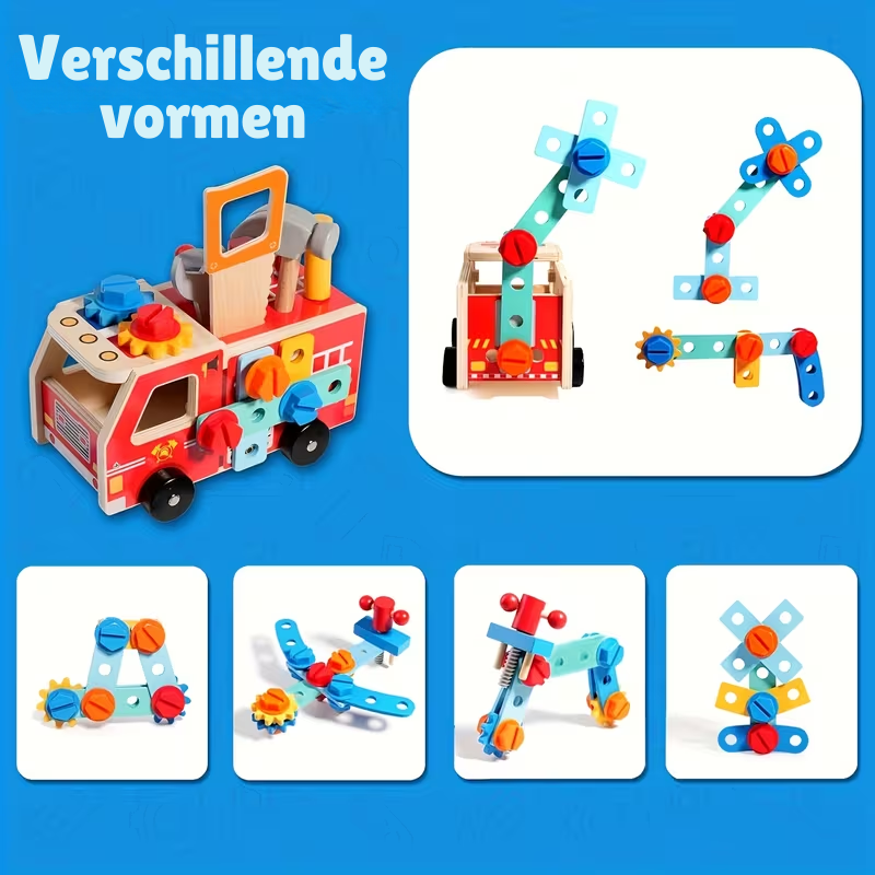 FireTruckBuild™ – Houten Brandweerauto Bouwset – Educatief Speelgoed