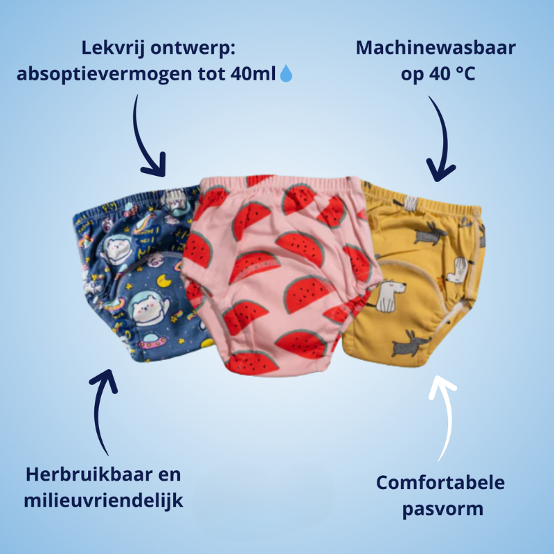 PottyPals™ – kind confident Herbruikbare Trainingsbroekjes voor Peuters, Zacht & Lekvrij