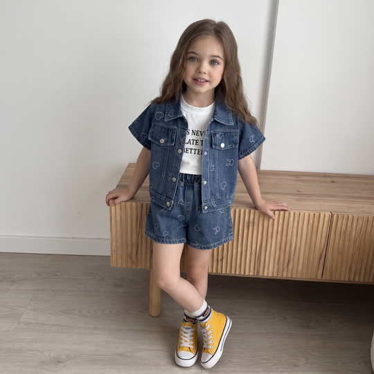 HeartDenim – 3-delige Denim Kledingset voor Kinderen