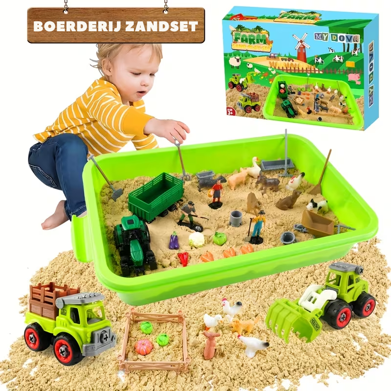 FarmFun™ – Sensorisch Boerderij Speelset – DIY Zandbak Speelgoed met Tractor & Dieren