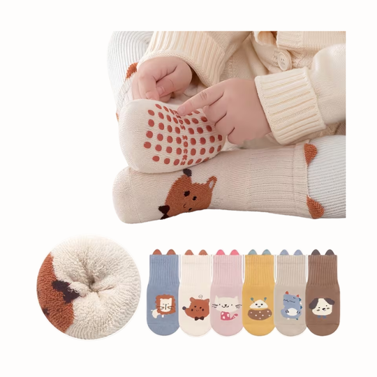 CozySteps™ – 6-Pack Kindersokken Set – Dikke Anti-Slip Sokken