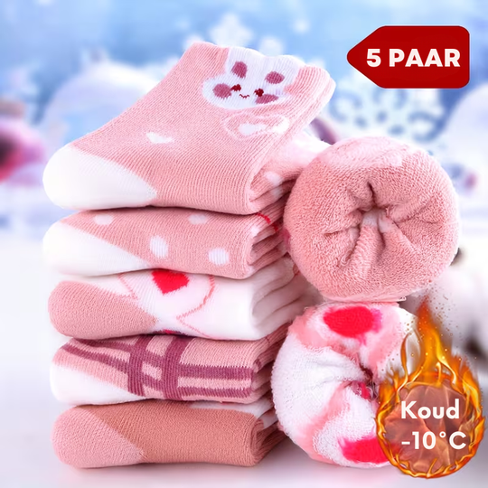 WarmToeKids™ – 5-Pack Meisjes Winter Sokken Set – Dikke Gebreide Sokjes