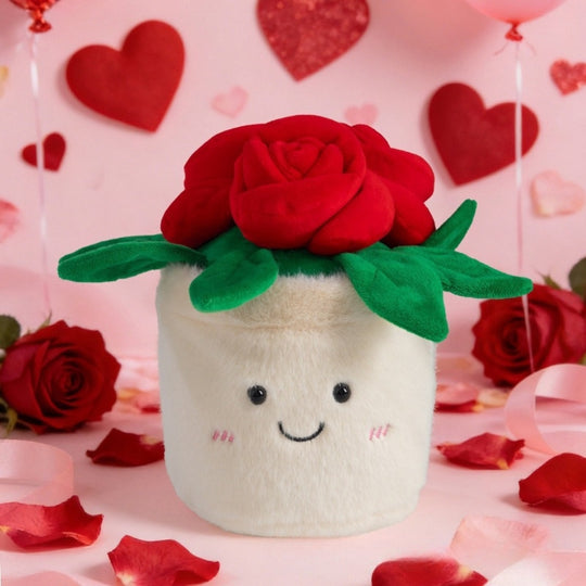 RoseBuddy – Pluche Roos in Glimlachende Bloempot