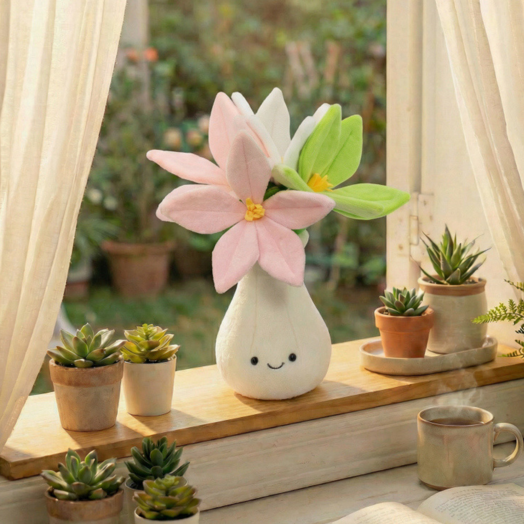 FlowerBuddy – Pluche Bloemen in Glimlachende Vaas