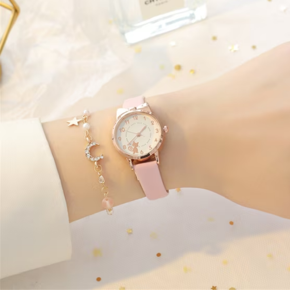 KittyMoon – Kattenoor Horloge & Sterren Armband Set