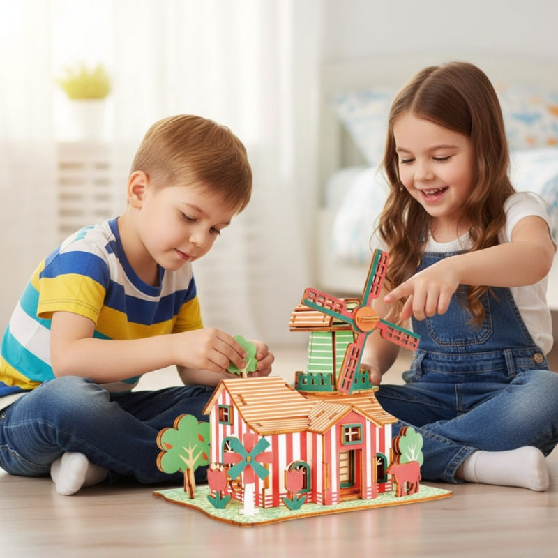 FarmWindmill – 3D Houten Bouwpuzzel Windmolen