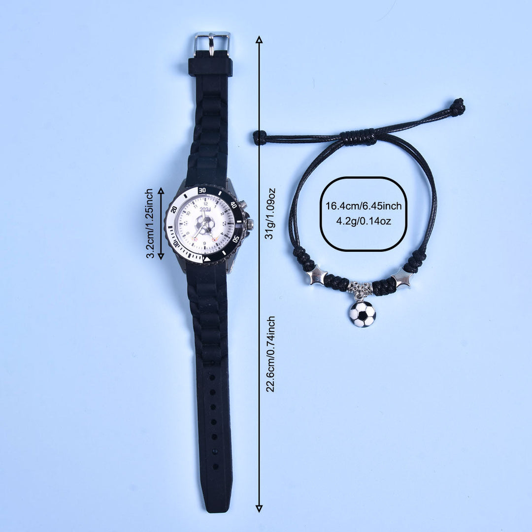 KickTime™ – Kinder Voetbalhorloge & Armband Set – LED Gloeiend Quartz